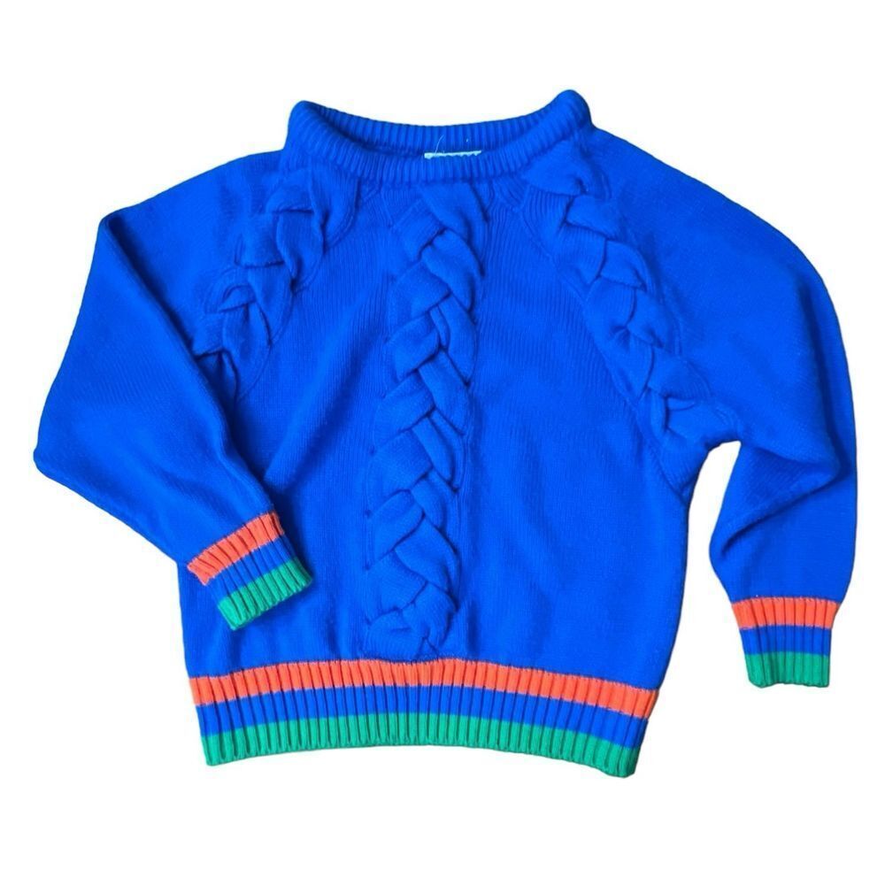 Vintage 1980s Alberoy STUNNING Royal Blue Braided‎ Woven Sweater Medium